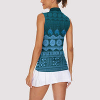 Bula Fiji Iri ni Meke Women Sleeveless Polo Shirt Karakarawa Fijian Masi LT14 - Polynesian Pride
