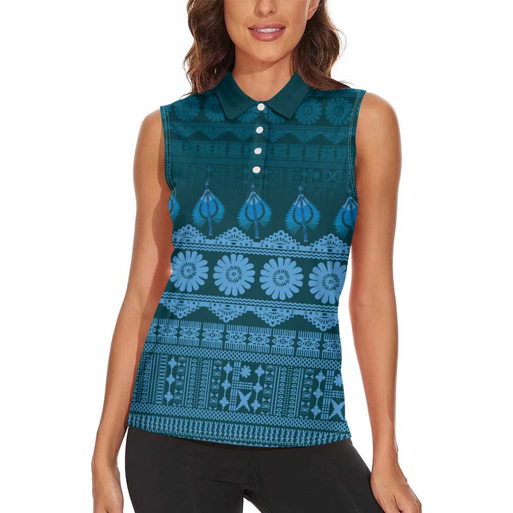 Bula Fiji Iri ni Meke Women Sleeveless Polo Shirt Karakarawa Fijian Masi LT14 - Polynesian Pride