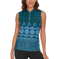 Bula Fiji Iri ni Meke Women Sleeveless Polo Shirt Karakarawa Fijian Masi LT14 - Polynesian Pride