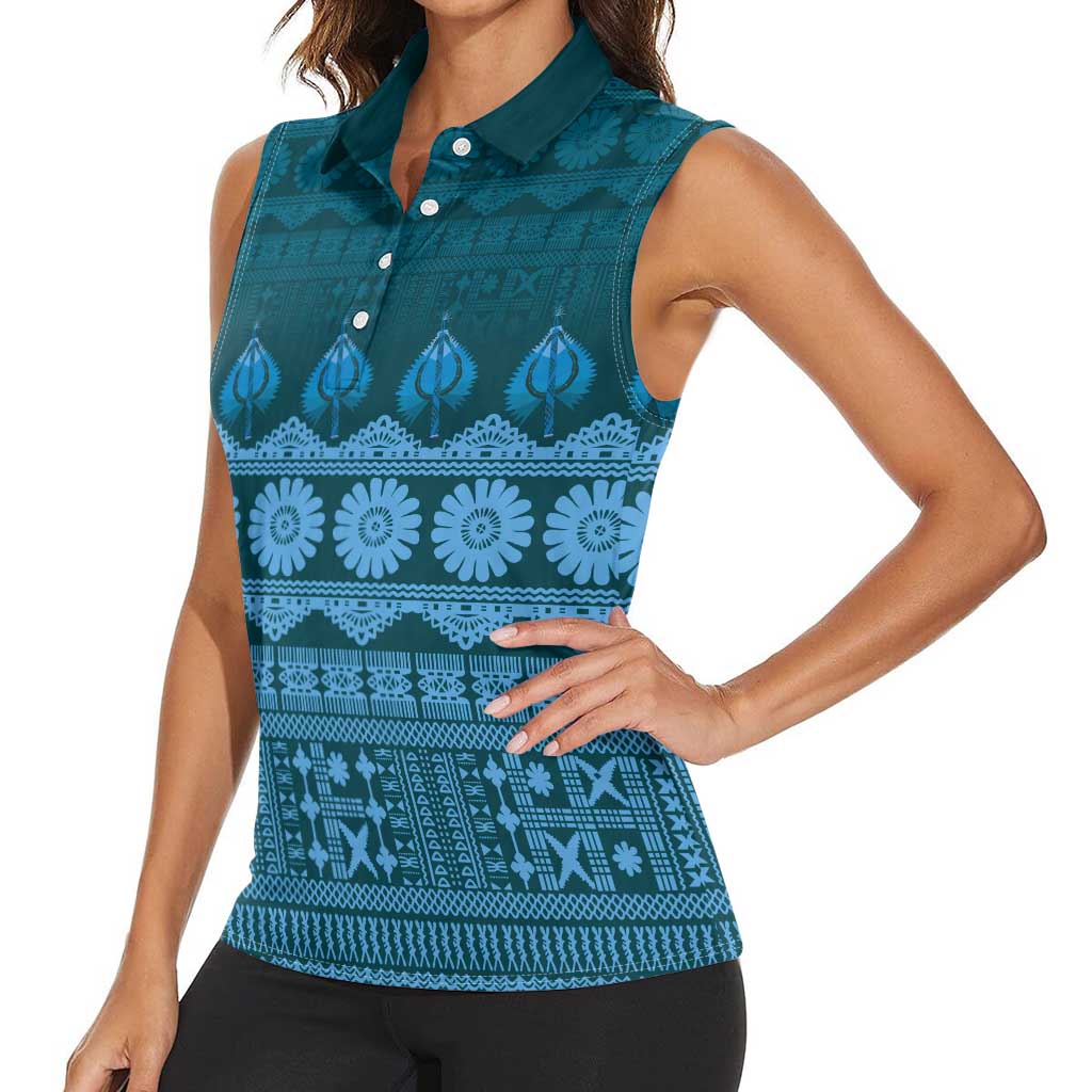Bula Fiji Iri ni Meke Women Sleeveless Polo Shirt Karakarawa Fijian Masi LT14 - Polynesian Pride
