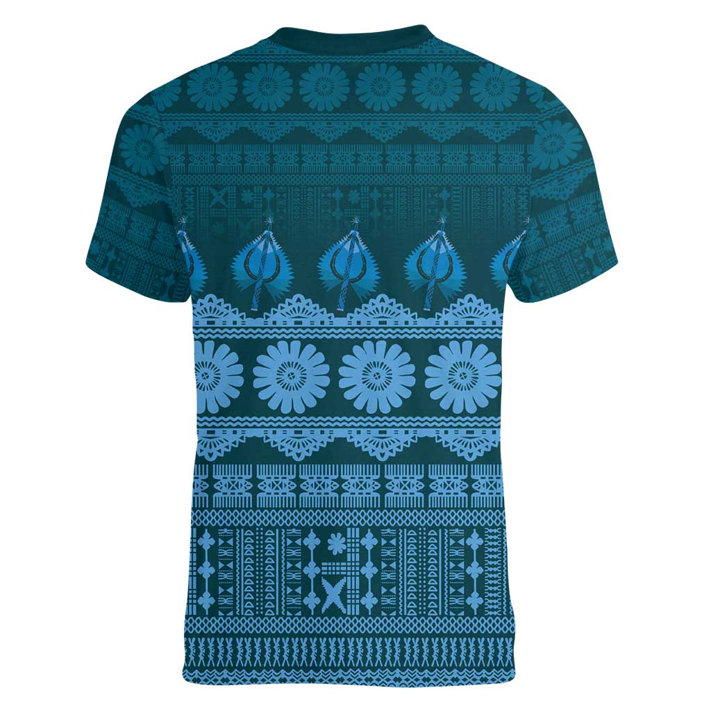 Bula Fiji Iri ni Meke Women V-Neck T-Shirt Karakarawa Fijian Masi LT14 - Polynesian Pride