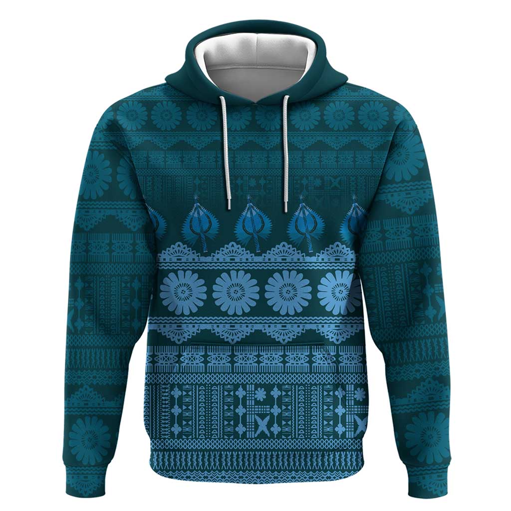 Bula Fiji Iri ni Meke Zip Hoodie Karakarawa Fijian Masi LT14 Pullover Hoodie Blue - Polynesian Pride