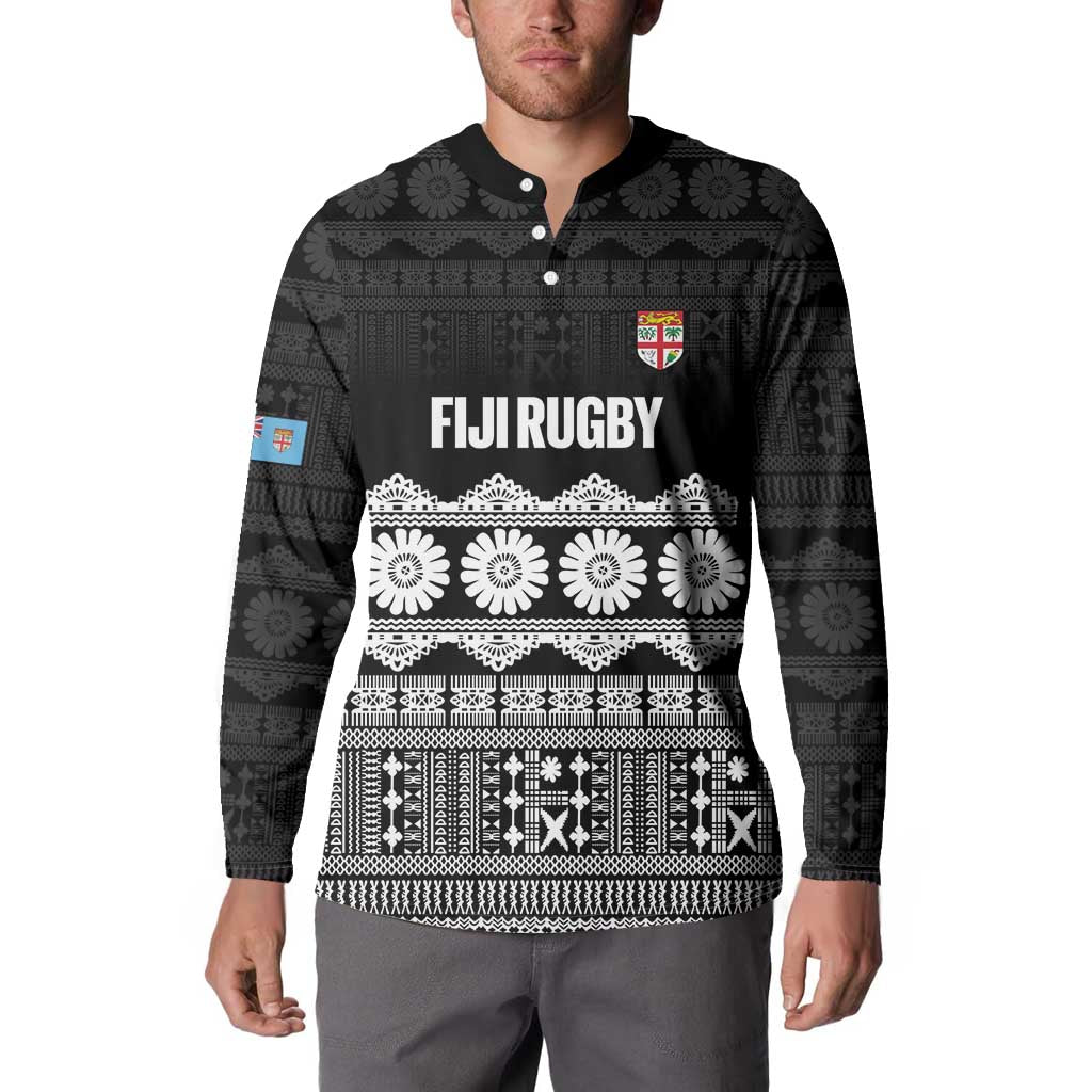 Fiji Tapa Rugby Custom Button Sweatshirt Go Fijiana - Polynesian Pride