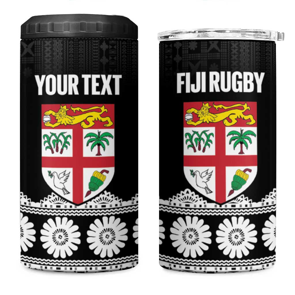 Fiji Tapa Rugby Custom 4 in 1 Can Cooler Tumbler Go Fijiana LT14 One Size: 16 oz Black - Polynesian Pride