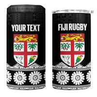 Fiji Tapa Rugby Custom 4 in 1 Can Cooler Tumbler Go Fijiana LT14 One Size: 16 oz Black - Polynesian Pride