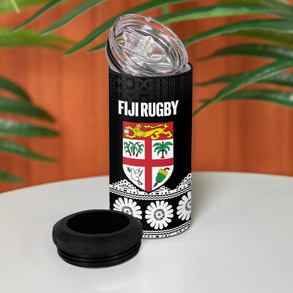 Fiji Tapa Rugby Custom 4 in 1 Can Cooler Tumbler Go Fijiana LT14 - Polynesian Pride