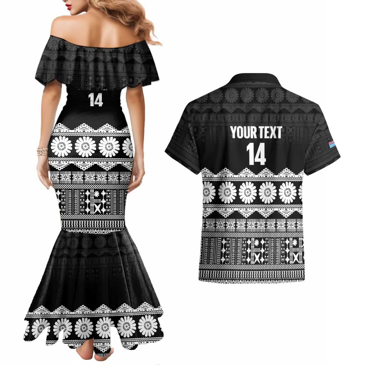 Fiji Tapa Rugby Custom Couples Matching Mermaid Dress and Hawaiian Shirt Go Fijiana LT14 - Polynesian Pride