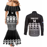 Fiji Tapa Rugby Custom Couples Matching Mermaid Dress and Long Sleeve Button Shirt Go Fijiana LT14 - Polynesian Pride