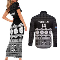 Fiji Tapa Rugby Custom Couples Matching Short Sleeve Bodycon Dress and Long Sleeve Button Shirt Go Fijiana LT14 - Polynesian Pride