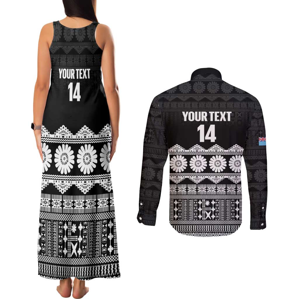 Fiji Tapa Rugby Custom Couples Matching Tank Maxi Dress and Long Sleeve Button Shirt Go Fijiana LT14 - Polynesian Pride