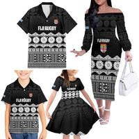 Fiji Tapa Rugby Custom Family Matching Off The Shoulder Long Sleeve Dress and Hawaiian Shirt Go Fijiana LT14 - Polynesian Pride