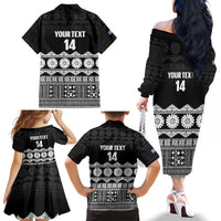 Fiji Tapa Rugby Custom Family Matching Off The Shoulder Long Sleeve Dress and Hawaiian Shirt Go Fijiana LT14 - Polynesian Pride