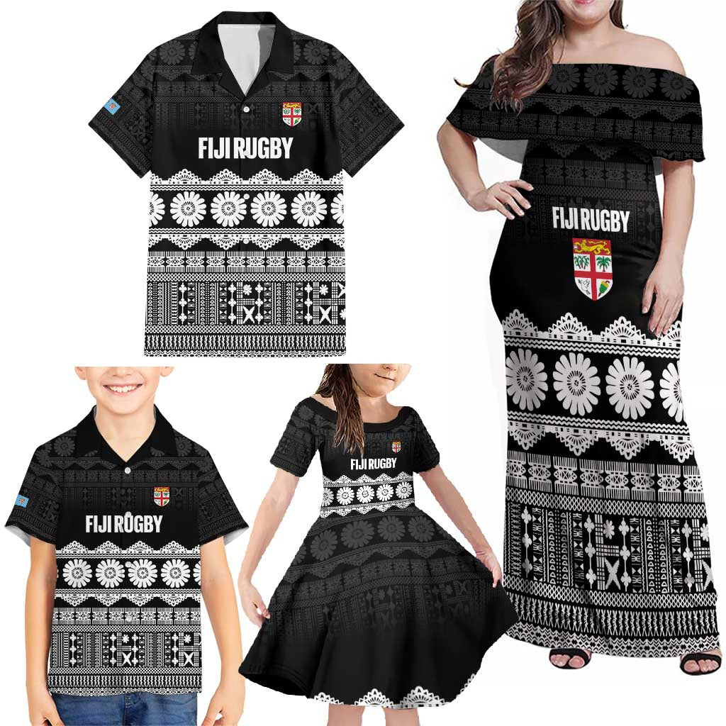 Fiji Tapa Rugby Custom Family Matching Off Shoulder Maxi Dress and Hawaiian Shirt Go Fijiana LT14 - Polynesian Pride