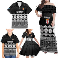 Fiji Tapa Rugby Custom Family Matching Off Shoulder Maxi Dress and Hawaiian Shirt Go Fijiana LT14 - Polynesian Pride