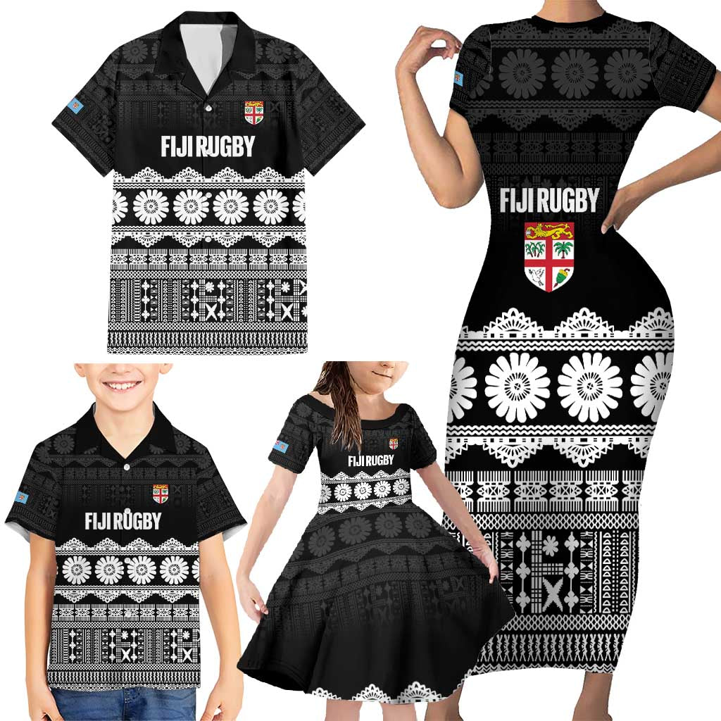 Fiji Tapa Rugby Custom Family Matching Short Sleeve Bodycon Dress and Hawaiian Shirt Go Fijiana LT14 - Polynesian Pride