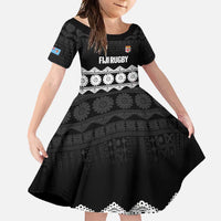 Fiji Tapa Rugby Custom Family Matching Summer Maxi Dress and Hawaiian Shirt Go Fijiana LT14 Daughter's Dress Black - Polynesian Pride