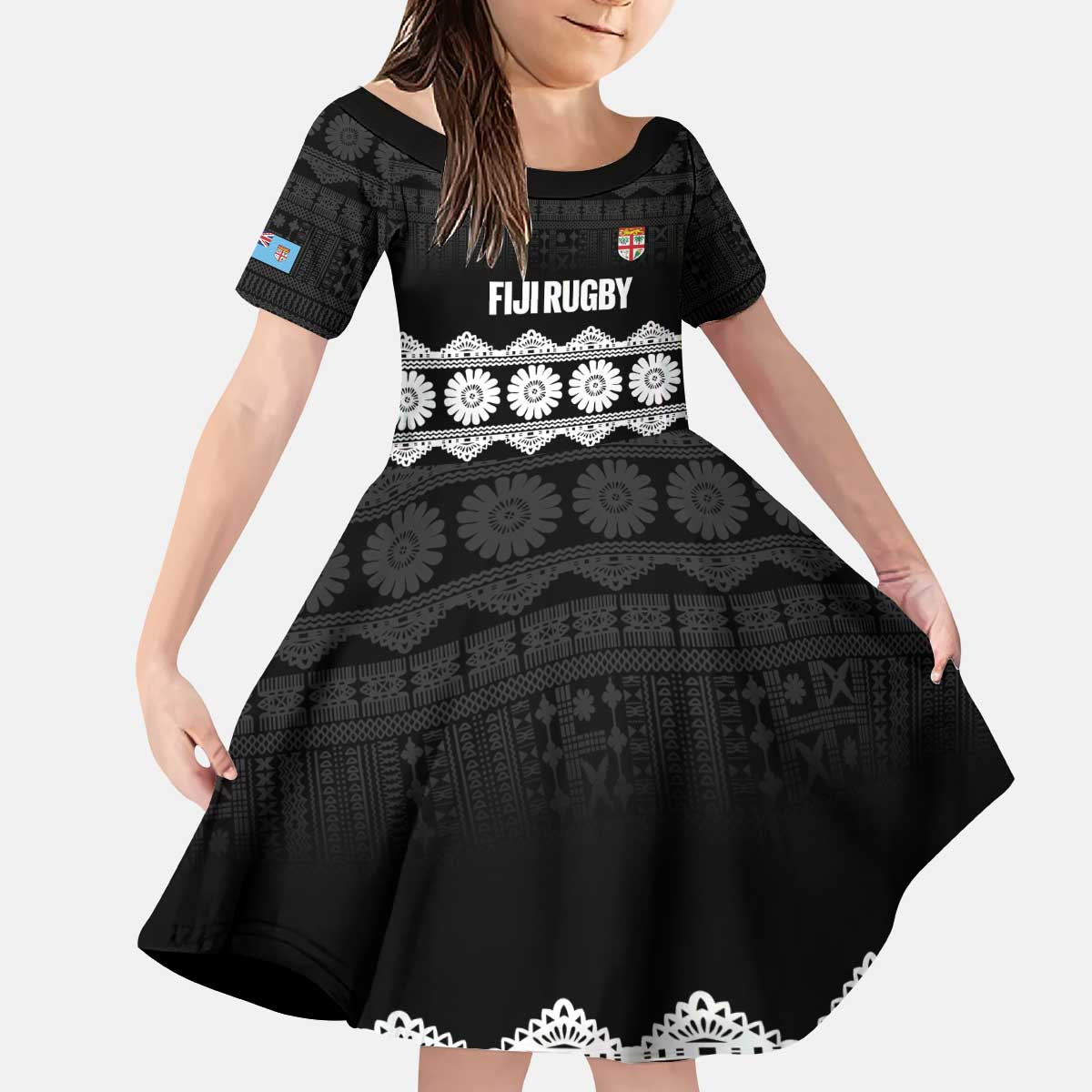 Fiji Tapa Rugby Custom Kid Short Sleeve Dress Go Fijiana - Polynesian Pride