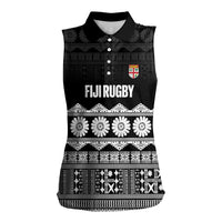 Fiji Tapa Rugby Custom Women Sleeveless Polo Shirt Go Fijiana LT14 Female Black - Polynesian Pride