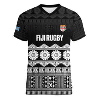 Fiji Tapa Rugby Custom Women V-Neck T-Shirt Go Fijiana LT14 Female Black - Polynesian Pride