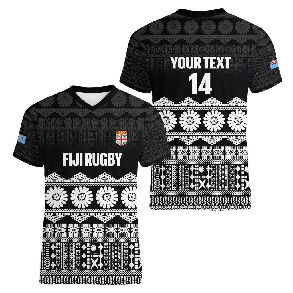 Fiji Tapa Rugby Custom Women V-Neck T-Shirt Go Fijiana LT14 - Polynesian Pride