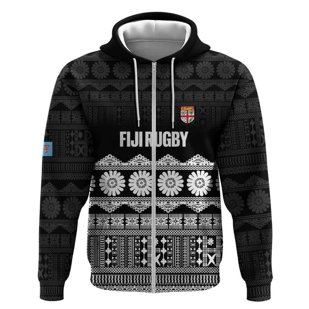 Fiji Tapa Rugby Custom Zip Hoodie Go Fijiana - Polynesian Pride