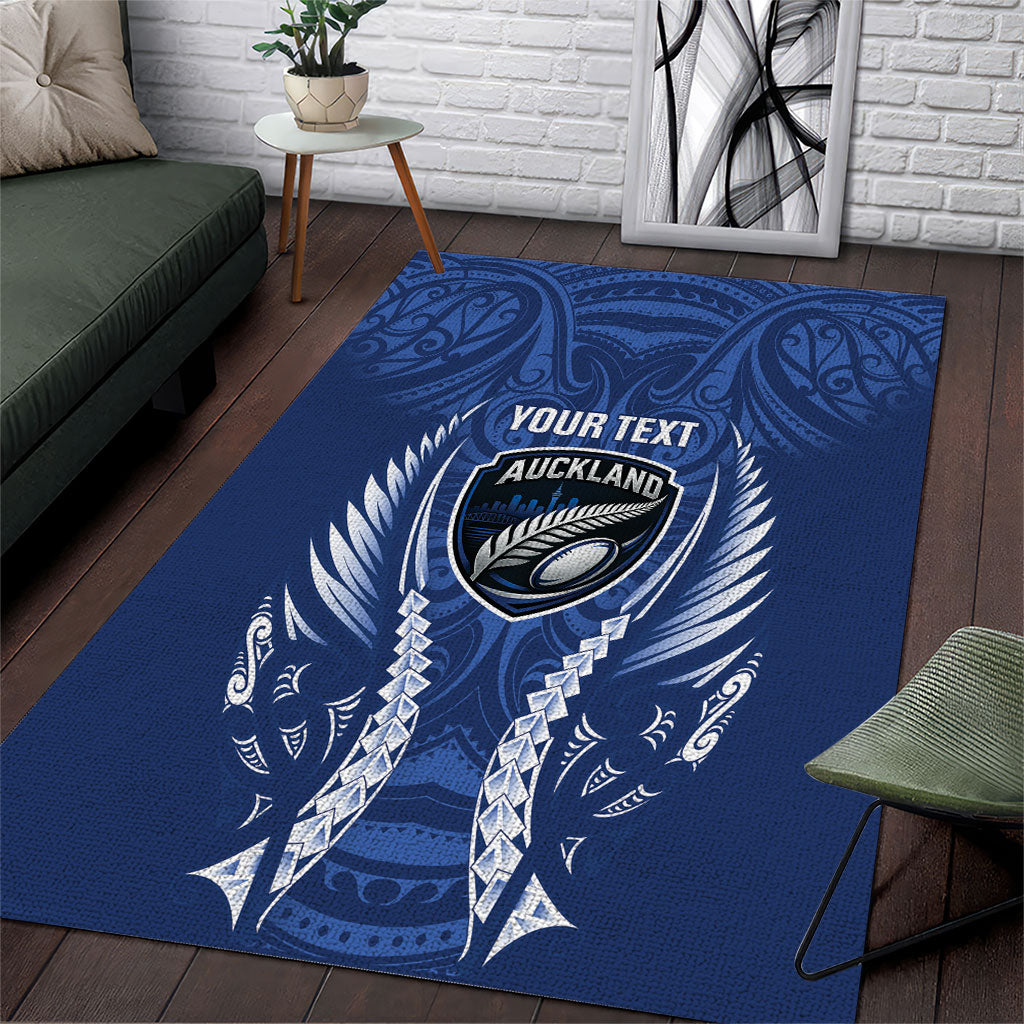 Auckland 2026 Rugby Custom Area Rug NZ Maori Silver Fern LT14 Blue - Polynesian Pride