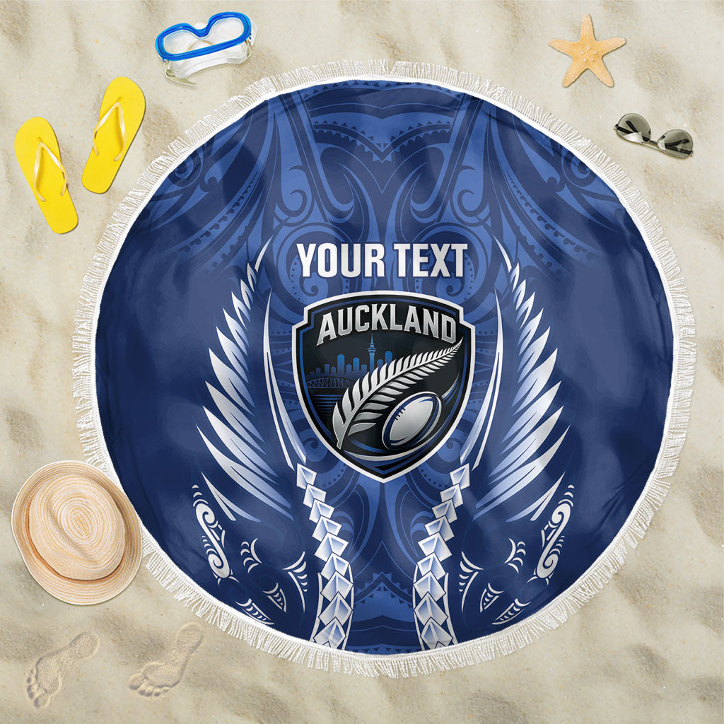 Auckland 2026 Rugby Custom Beach Blanket NZ Maori Silver Fern LT14 One Size 150cm Blue - Polynesian Pride