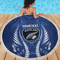 Auckland 2026 Rugby Custom Beach Blanket NZ Maori Silver Fern