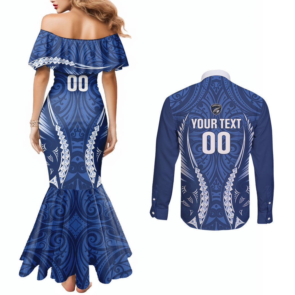 Auckland 2026 Rugby Custom Couples Matching Mermaid Dress and Long Sleeve Button Shirt NZ Maori Silver Fern LT14 - Polynesian Pride