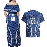 Auckland 2026 Rugby Custom Couples Matching Off Shoulder Maxi Dress and Hawaiian Shirt NZ Maori Silver Fern LT14 - Polynesian Pride