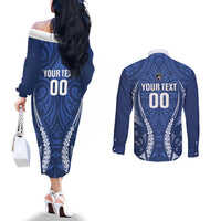 Auckland 2026 Rugby Custom Couples Matching Off The Shoulder Long Sleeve Dress and Long Sleeve Button Shirt NZ Maori Silver Fern LT14 - Polynesian Pride