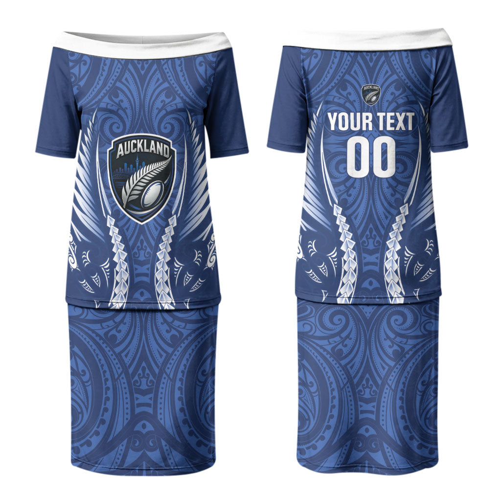 Auckland 2026 Rugby Custom Couples Matching Puletasi and Long Sleeve Button Shirt NZ Maori Silver Fern LT14 - Polynesian Pride