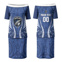 Auckland 2026 Rugby Custom Couples Matching Puletasi and Long Sleeve Button Shirt NZ Maori Silver Fern LT14 - Polynesian Pride