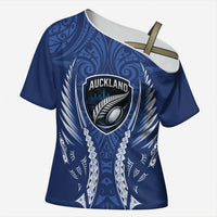 Auckland 2026 Rugby Custom Cross Shoulder Shirt NZ Maori Silver Fern LT14 Female Blue - Polynesian Pride