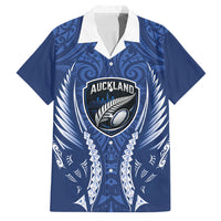 Auckland 2026 Rugby Custom Family Matching Long Sleeve Bodycon Dress and Hawaiian Shirt NZ Maori Silver Fern LT14 Dad's Shirt - Short Sleeve Blue - Polynesian Pride