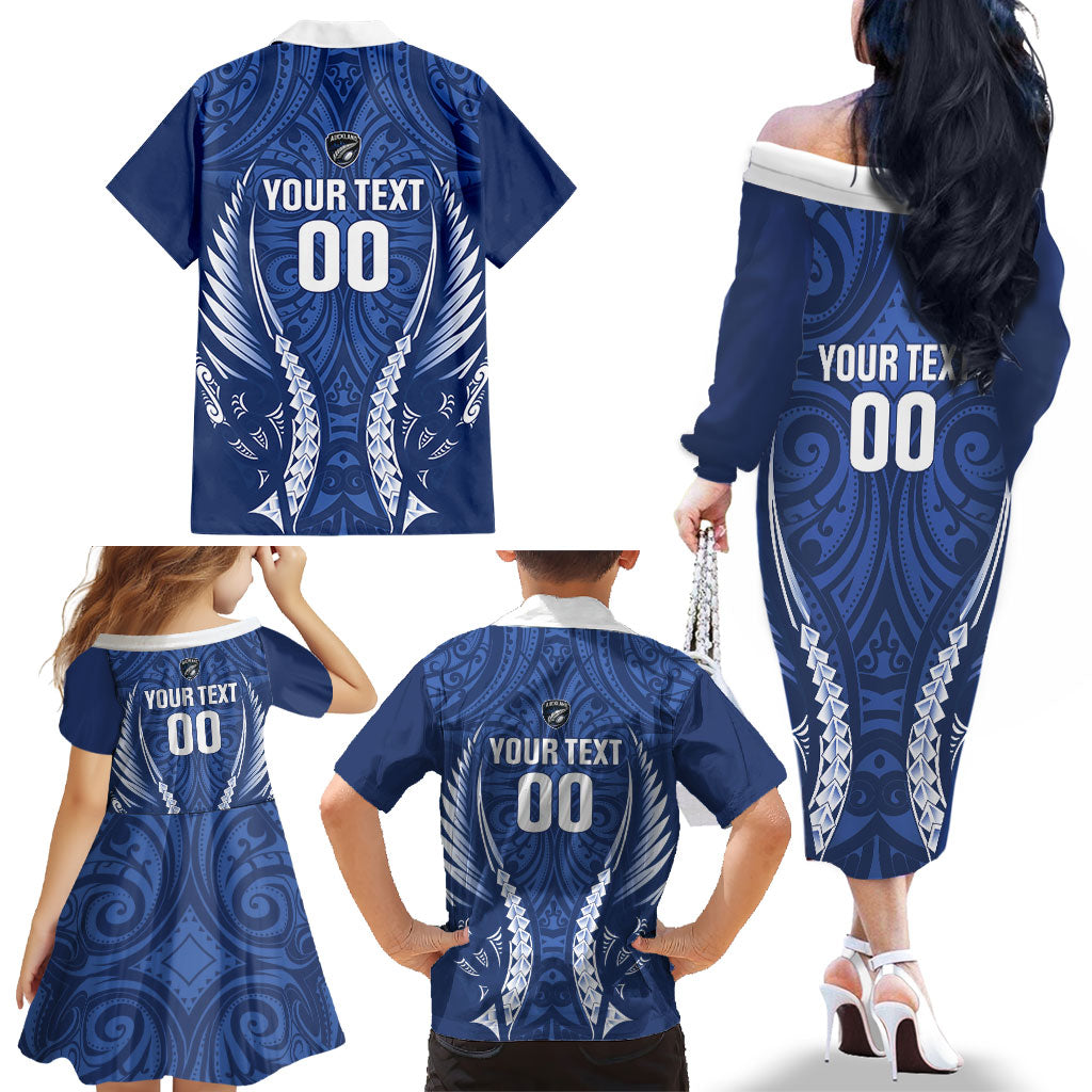 Auckland 2026 Rugby Custom Family Matching Off The Shoulder Long Sleeve Dress and Hawaiian Shirt NZ Maori Silver Fern LT14 - Polynesian Pride