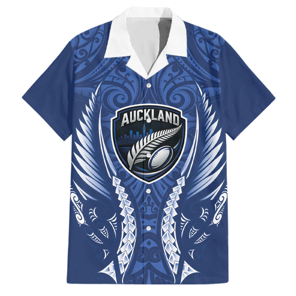 Auckland 2026 Rugby Custom Family Matching Off Shoulder Short Dress and Hawaiian Shirt NZ Maori Silver Fern LT14 Dad's Shirt - Short Sleeve Blue - Polynesian Pride