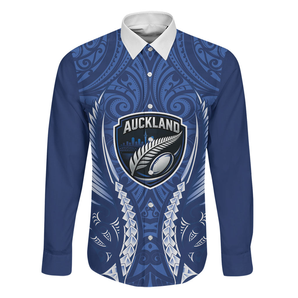 Auckland 2026 Rugby Custom Family Matching Summer Maxi Dress and Hawaiian Shirt NZ Maori Silver Fern LT14 Dad's Shirt - Long Sleeve Blue - Polynesian Pride