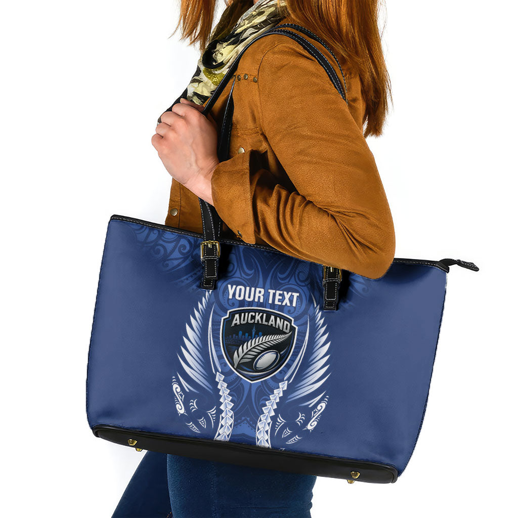 Auckland 2026 Rugby Custom Leather Tote Bag NZ Maori Silver Fern LT14 Blue - Polynesian Pride