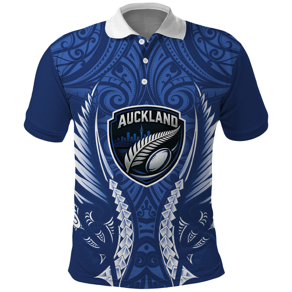 Auckland 2026 Rugby Custom Polo Shirt NZ Maori Silver Fern LT14 Blue - Polynesian Pride