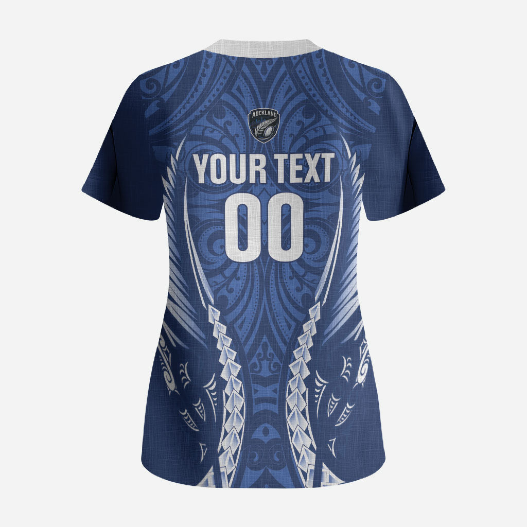 Auckland 2026 Rugby Custom Scrub Top NZ Maori Silver Fern