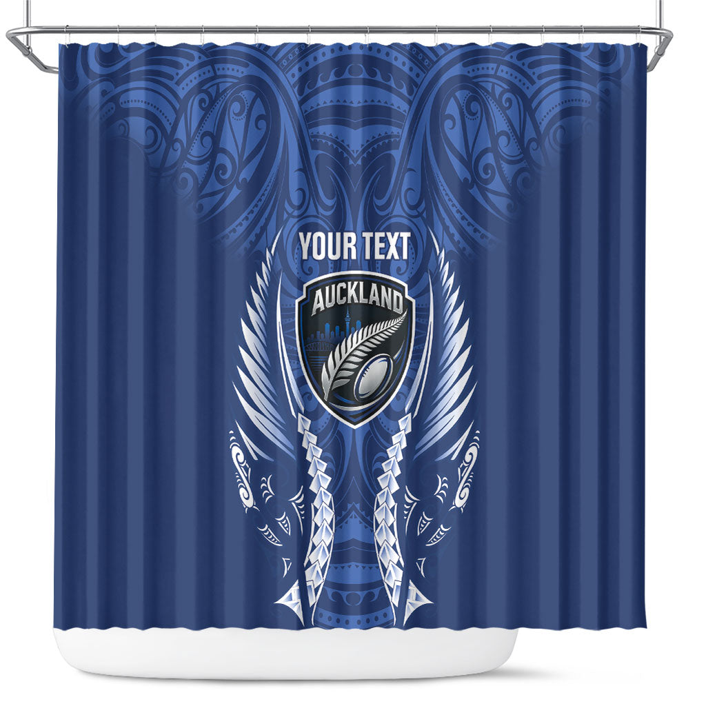 Auckland 2026 Rugby Custom Shower Curtain NZ Maori Silver Fern LT14 Blue - Polynesian Pride
