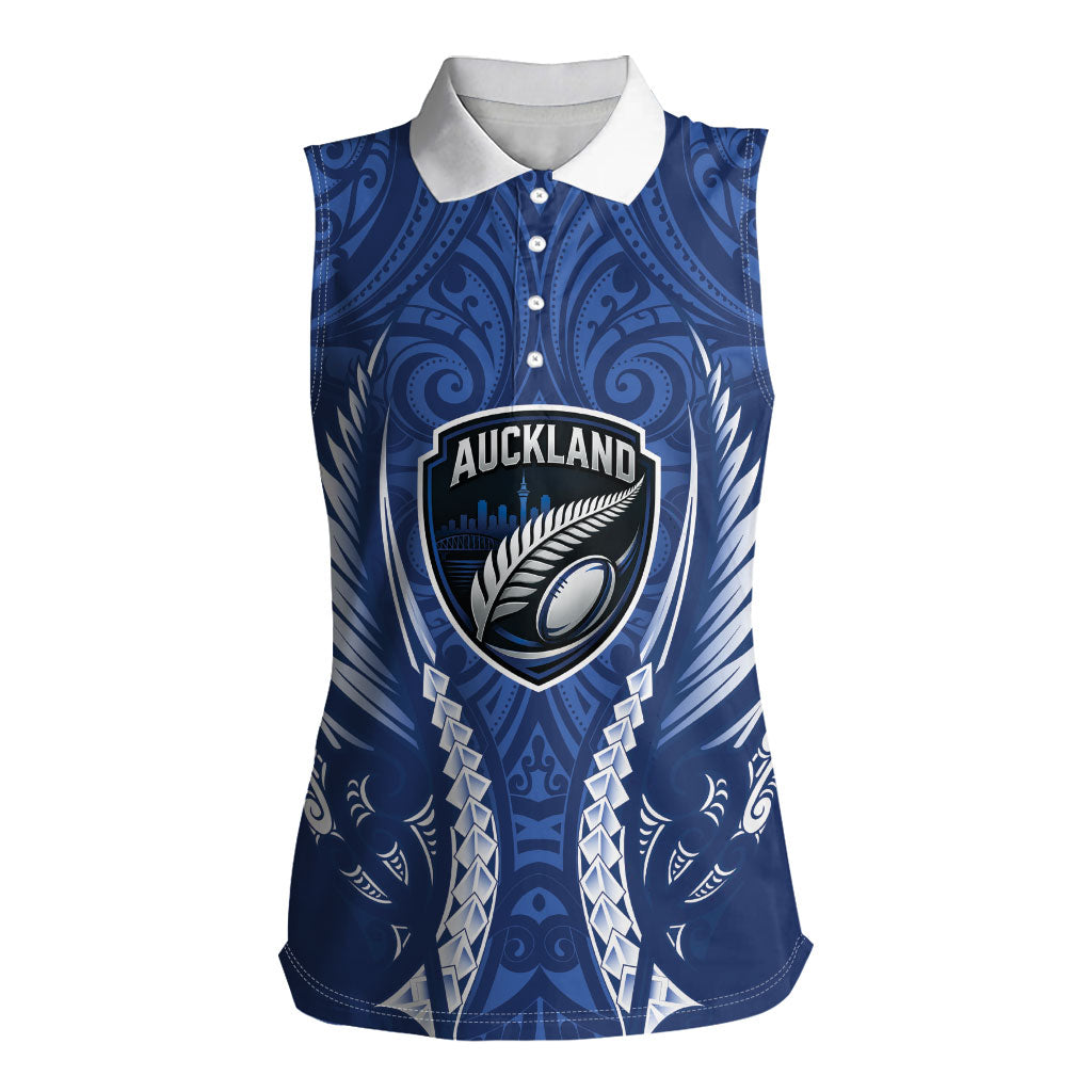 Auckland 2026 Rugby Custom Women Sleeveless Polo Shirt NZ Maori Silver Fern LT14 Female Blue - Polynesian Pride