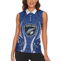Auckland 2026 Rugby Custom Women Sleeveless Polo Shirt NZ Maori Silver Fern LT14 - Polynesian Pride
