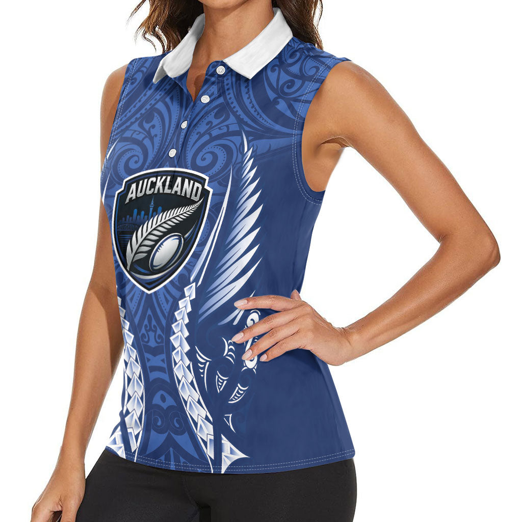 Auckland 2026 Rugby Custom Women Sleeveless Polo Shirt NZ Maori Silver Fern LT14 - Polynesian Pride