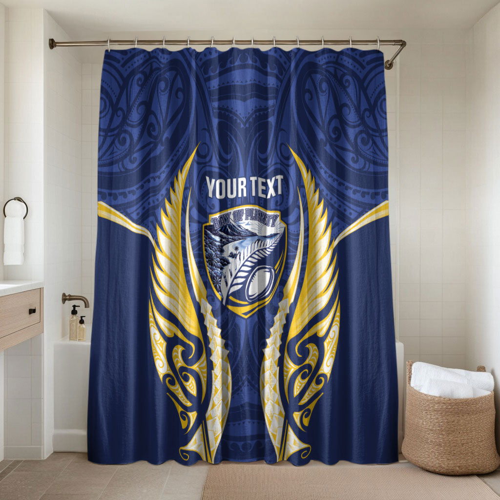 Bay of Plenty 2026 Rugby Custom Bathroom Set NZ Maori Silver Fern LT14 Shower Curtain Only Blue - Polynesian Pride