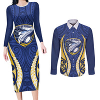 Bay of Plenty 2026 Rugby Custom Couples Matching Long Sleeve Bodycon Dress and Long Sleeve Button Shirt NZ Maori Silver Fern LT14 Blue - Polynesian Pride