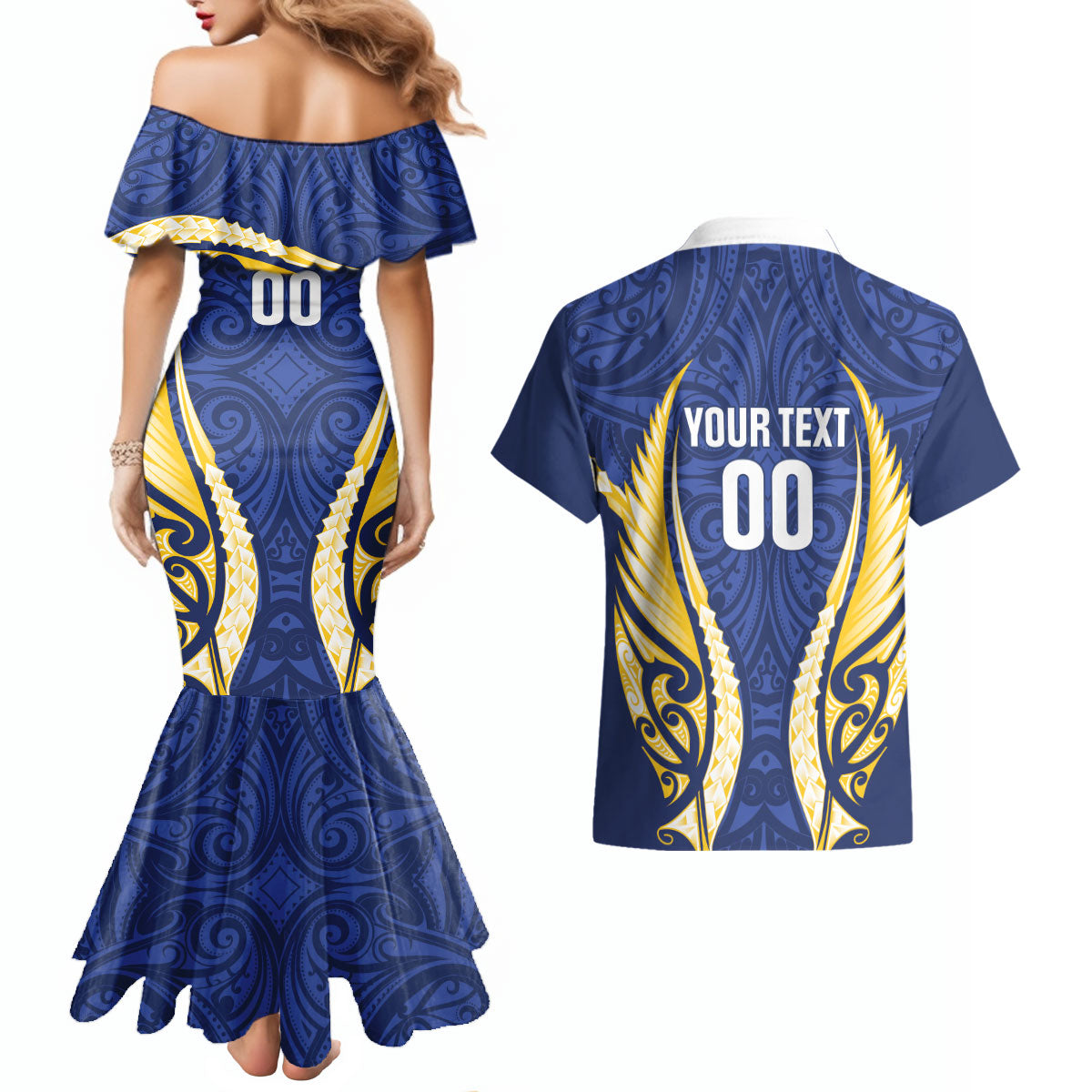 Bay of Plenty 2026 Rugby Custom Couples Matching Mermaid Dress and Hawaiian Shirt NZ Maori Silver Fern LT14 - Polynesian Pride
