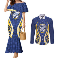 Bay of Plenty 2026 Rugby Custom Couples Matching Mermaid Dress and Long Sleeve Button Shirt NZ Maori Silver Fern LT14 Blue - Polynesian Pride