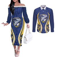 Bay of Plenty 2026 Rugby Custom Couples Matching Off The Shoulder Long Sleeve Dress and Long Sleeve Button Shirt NZ Maori Silver Fern LT14 Blue - Polynesian Pride